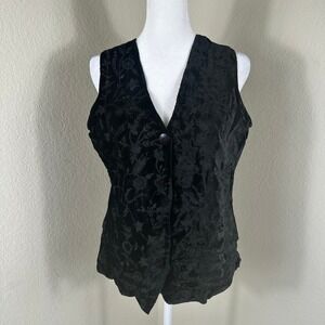 KOOL Collection VTG Velvet Burnout Vest Women Medium Black 90s Whimsigoth Goth